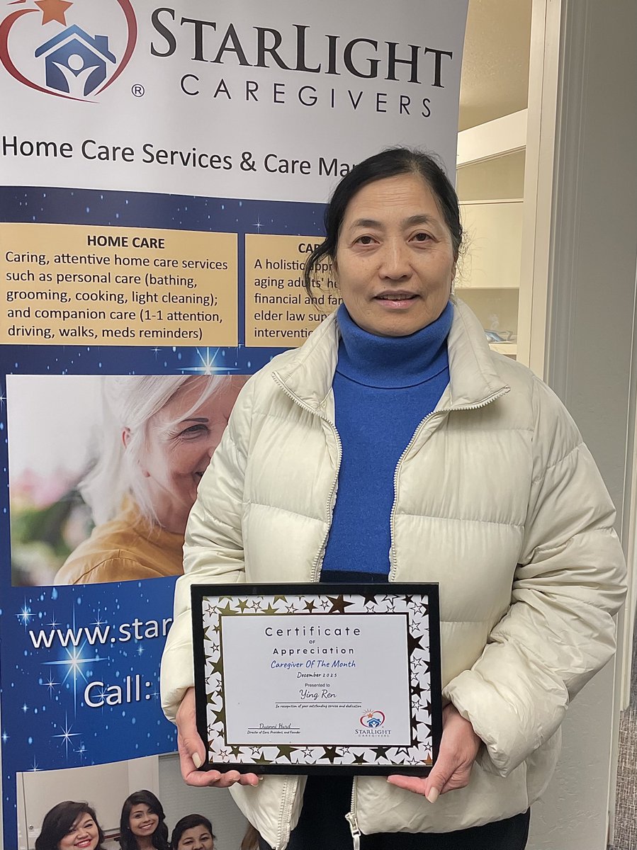 StarLightCare's tweet photo. Starlight Caregivers is proud to recognize Ying Ren as our Employee of the Month for December 2025! Ying’s compassion, reliability, and dedication truly shine, and her hard work never goes unnoticed. Learn more: https://t.co/iXaVhMG7vl https://t.co/xcQIjcNXMZ