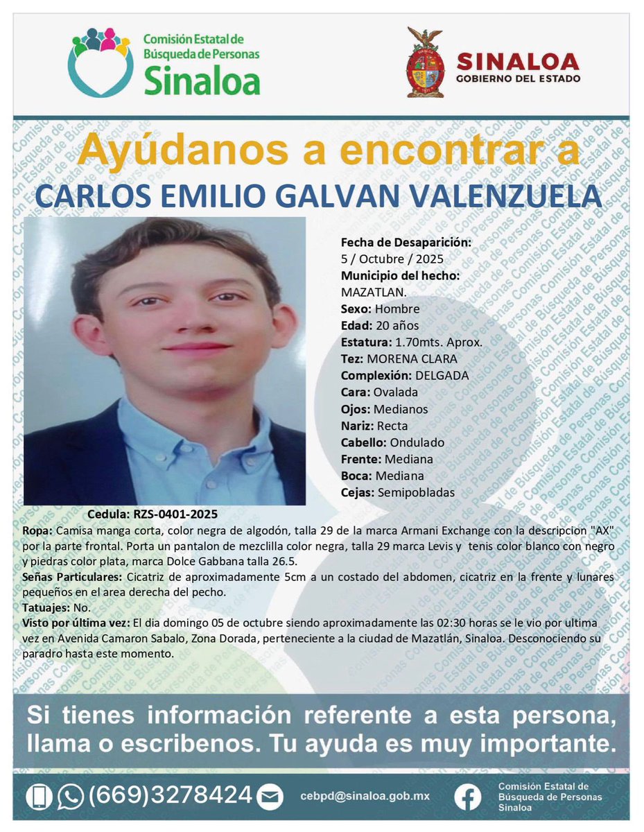 1/
Para que Carlos Emilio Galván Valenzuela sea encontrado no parece faltar tiempo ni información, sino voluntad efectiva dentro de la autoridad.

2/
La desaparición ocurrió en un contexto concreto, con testigos y una reacción inmediata de su familia. Aun así, tras casi tres