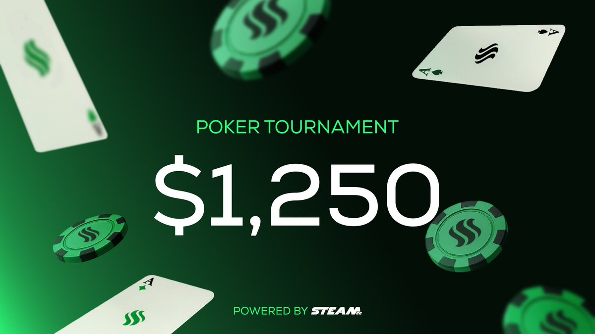 Steam22's tweet image. 🟩Our poker tournaments now have a new format!🟩

We've moved to a weekly Sunday setup with a smaller field, tougher competition, and consistent prize pool growth.

Most spots are reserved for holders, with limited non-holder slots. We're giving away 5 spots for the next…