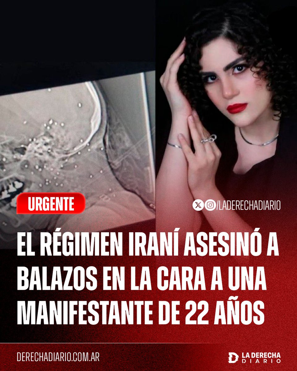 🚨🇮🇷 | #URGENTE El régimen terrorista islámico de irán asesinó a balazos en la cara a una joven manifestante de 22 años, durante el séptimo día de protestas contra el Ayatolá Alí Jamenei.