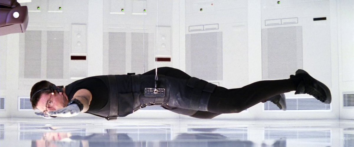 Danimalish's tweet image. I'm rewatching Brian De Palma's MISSION:
IMPOSSIBLE. This may be a controversial opinion, but it is my favorite in the series. The Dutch angles, the double crosses. I even enjoy how complex it all is. The Langley heist is undoubtedly the most iconic "stunt" in any of these films.