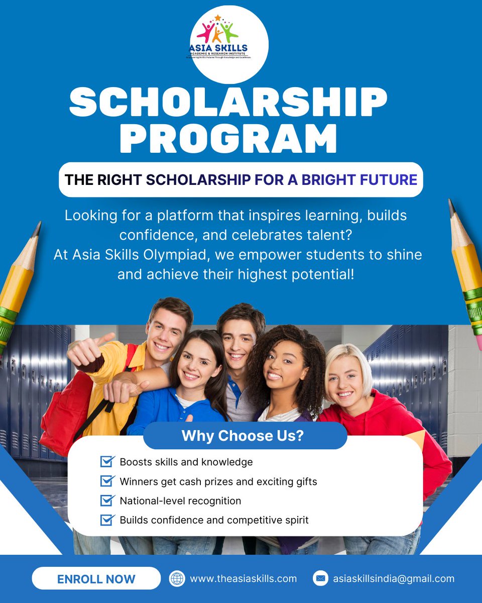 🎓 AsiaSkills Scholarship Olympiad 2025 | School Registrations Open! 🚀

Grades 5–12 | Maths • Science • English 
🔗 Register: lnkd.in/e9_PeVJ9
🌐 theasiaskills.com

#AsiaSkillsOlympiad2025 #NEP2020 #NCF2023 #EducationIndia #SkillIndia #StudentSuccess