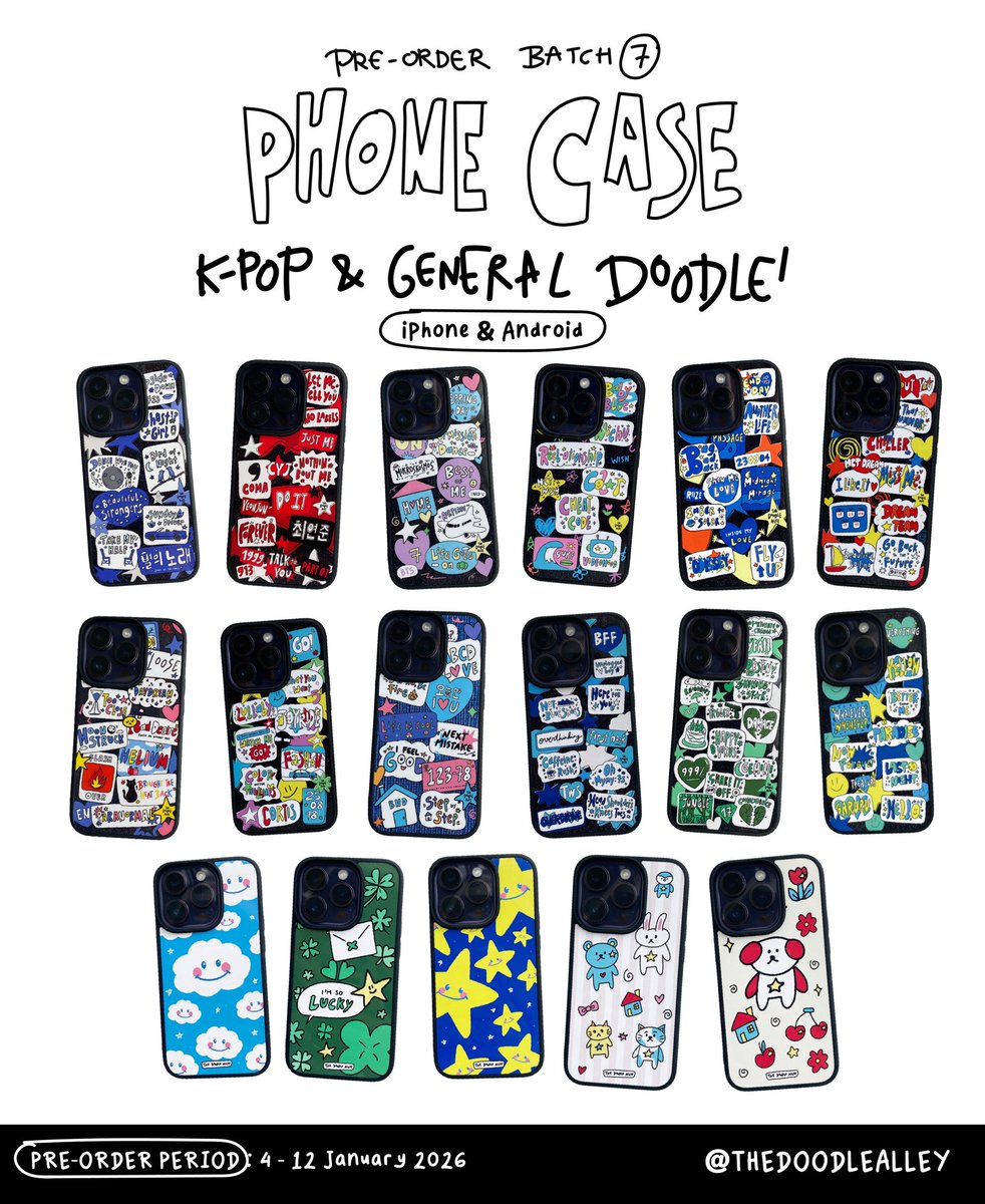 [ OPEN PO - BATCH 7 ]

K-Pop &amp; General Doodle Phone Case by The Doodle Alley
⭐️ iPhone &amp; Android

💸 IDR 85k /pcs (DP 65k /pcs)
🗓️ PO Period: 4-12 January 2026
📦 Production: 7-10 working days after PO closed 

🔗🇮🇩 bit.ly/PHONECASE7 

Catalogue &amp; details on thread ⬇️