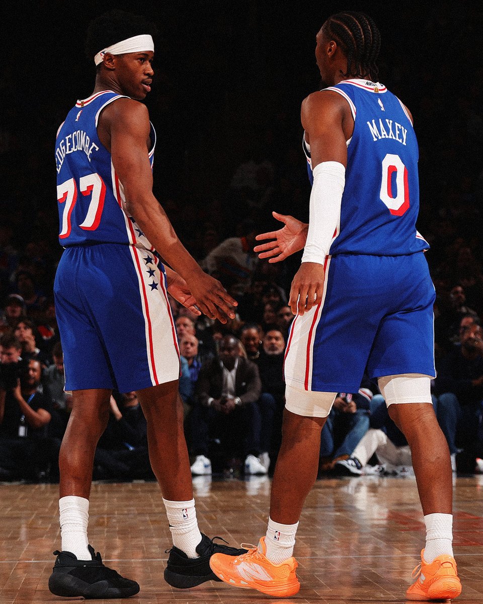 In tonight’s win over the Knicks...
Tyrese Maxey and VJ Edgecombe became the first pair of teammates in 76ers franchise history to each record 25+ PTS, 4+ 3PM, and 2+ BLK in the same game!