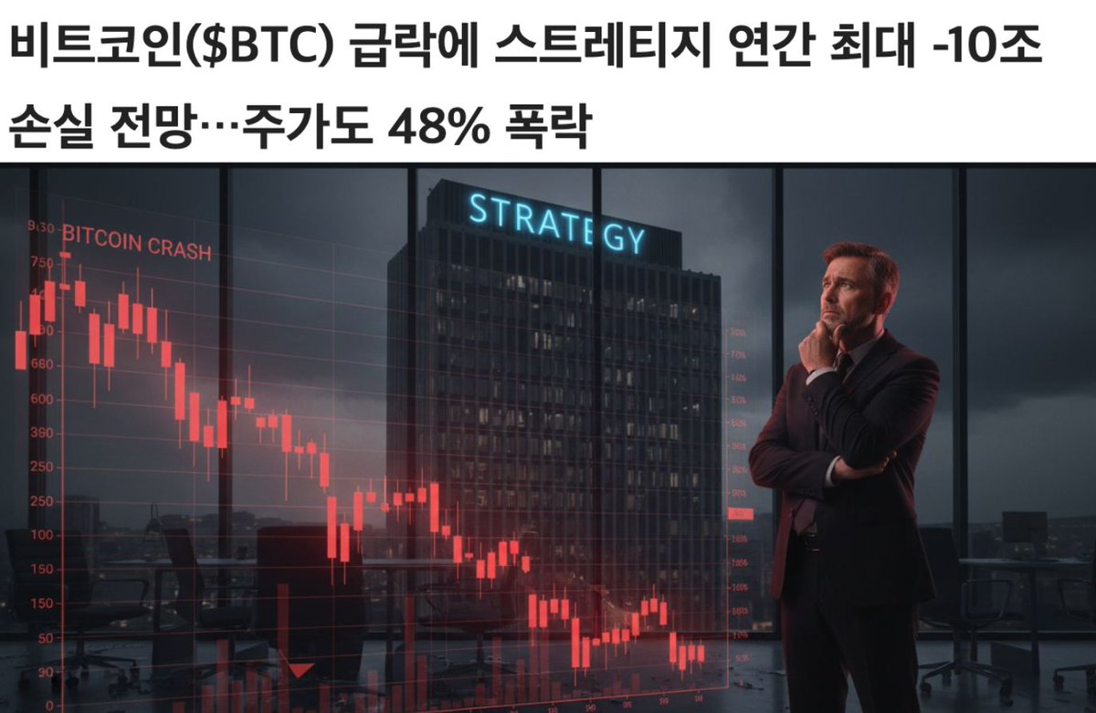 지금이 비트코인 매수 타이밍?? 🧐 】 25년말 $BTC 가 24% 하락하면서 Strategy가 Q4에 수십억 달러 규모의 손실을  기록할 전망라고 합니다 주가는 48% 폭락, 기업가치는 보유 BTC 가치와 거의 동등해졌다고 하네요 ㄷㄷ