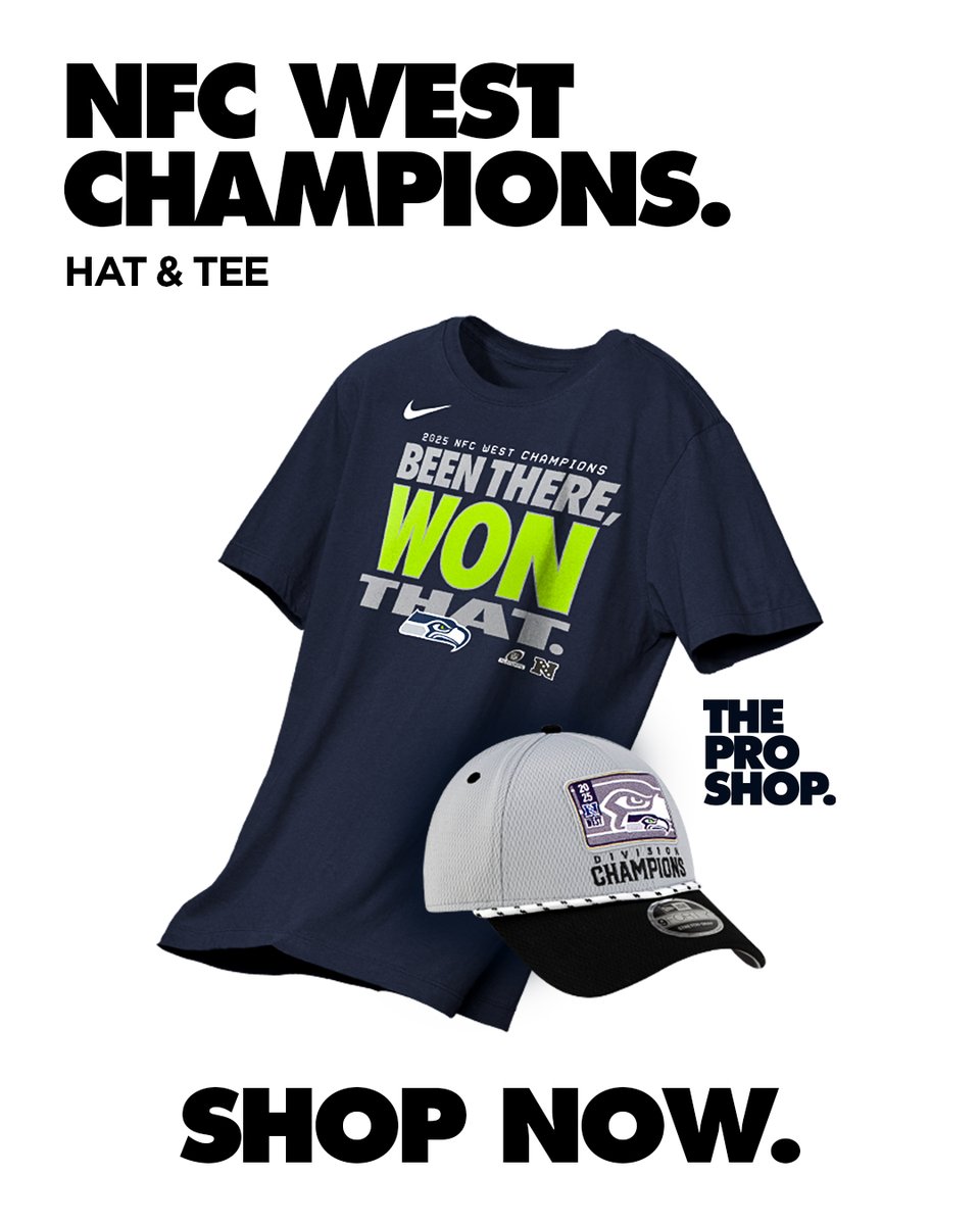 NFC West Division Champs! 🏆 Shop the official Championship tee and hat in-store at The Pro Shop at Lumen Field and The Landing In Renton or online.

Rep the championship. Own the moment.