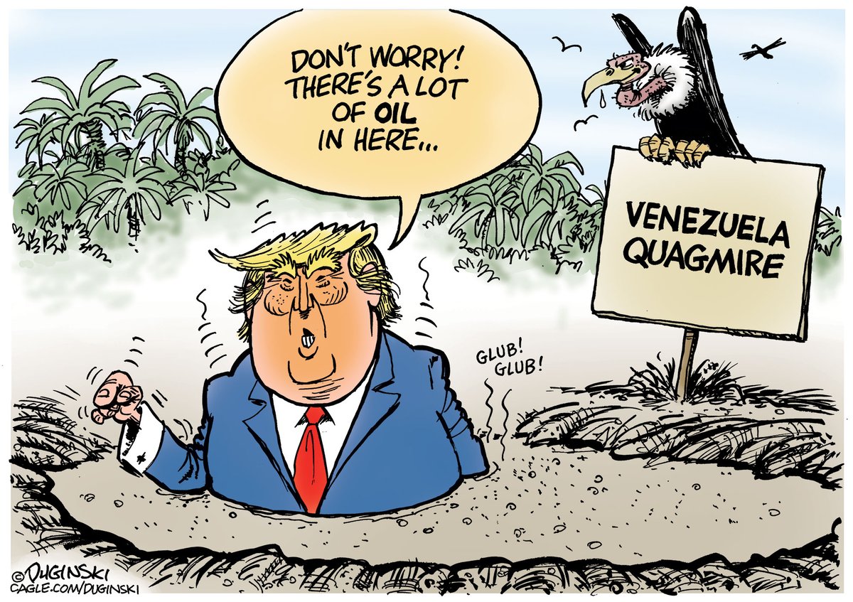 CartoonKahuna's tweet image. Here we go again — another potential quagmire. This is the payoff for all those huge campaign contributions from the U.S. oil industry. #Trump #TrumpIsUnfitForOffice #ImpeachTrumpNow #TrumpisaNationalDisgrace #Venezuela #madurocaptured
