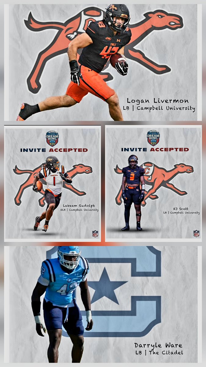 Lets meet the LBs for the #DBPATRIOTS! 
Invitations accepted! 
See em next Sunday on <a href="/ESPNPlus/">ESPN+</a>!
<a href="/jmzcamden/">James Camden</a> <a href="/WMU_Football/">Western Michigan Football</a> 
<a href="/Jcoles51/">Jalen Coles</a> <a href="/TUDragonFB/">Tiffin University Football</a>
<a href="/LatrellCouchman/">Latrell Couchman</a> <a href="/BlackBearsFB/">Maine Football</a> 
<a href="/LivermonLogan/">Logan Livermon</a> <a href="/GoCamelsFB/">Campbell Football</a> 
<a href="/keem_lou/">lakeem rudolph</a> <a href="/GoCamelsFB/">Campbell Football</a>
@kj_scott24 <a href="/GoCamelsFB/">Campbell Football</a>
<a href="/TheBoy2160/">Darryle Ware</a> <a href="/citadelfootball/">The Citadel Football</a>