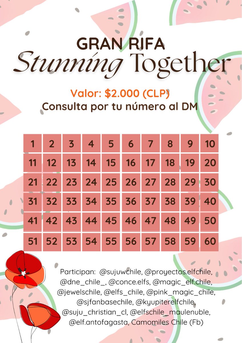 💙✨ ¡GRAN RIFA STUNNING TOGETHER! ✨💙​¡Participa por una entrada para el fanmeeting de Kangin en Chile! Lo recaudado será para más proyectos y sorteos.
​💸 Valor: $2.000 CLP
📅 Evento: 01 Feb
📩 Pide tu número por DM con las fanbases participantes.
​#2026KANGINFANMEETING