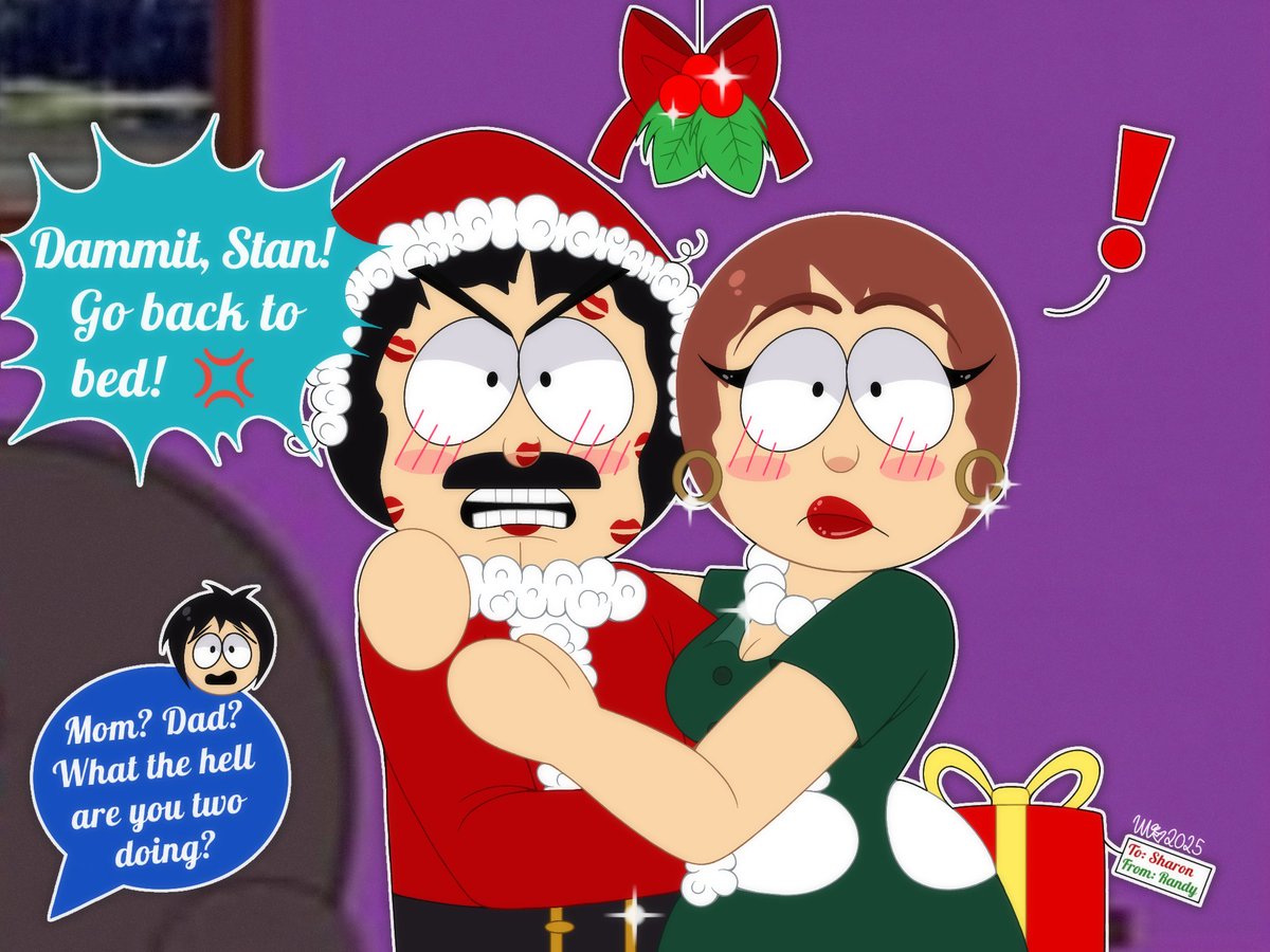 WillowLeArtist's tweet photo. 🎄 🎅🏻 💋 I Saw Mommy Kissing Santa Claus 💋 🤶🏻 🎄

Happy Holidays and New Year celebration!! Don't count this as my first 2026 pic, since I worked on and finished it last year, so this is technically my last 2025 pic :P

#SouthPark #SPTWT #Sharandy #CartoonFanart #MerryChristmas https://t.co/9E8JZ1mJjS