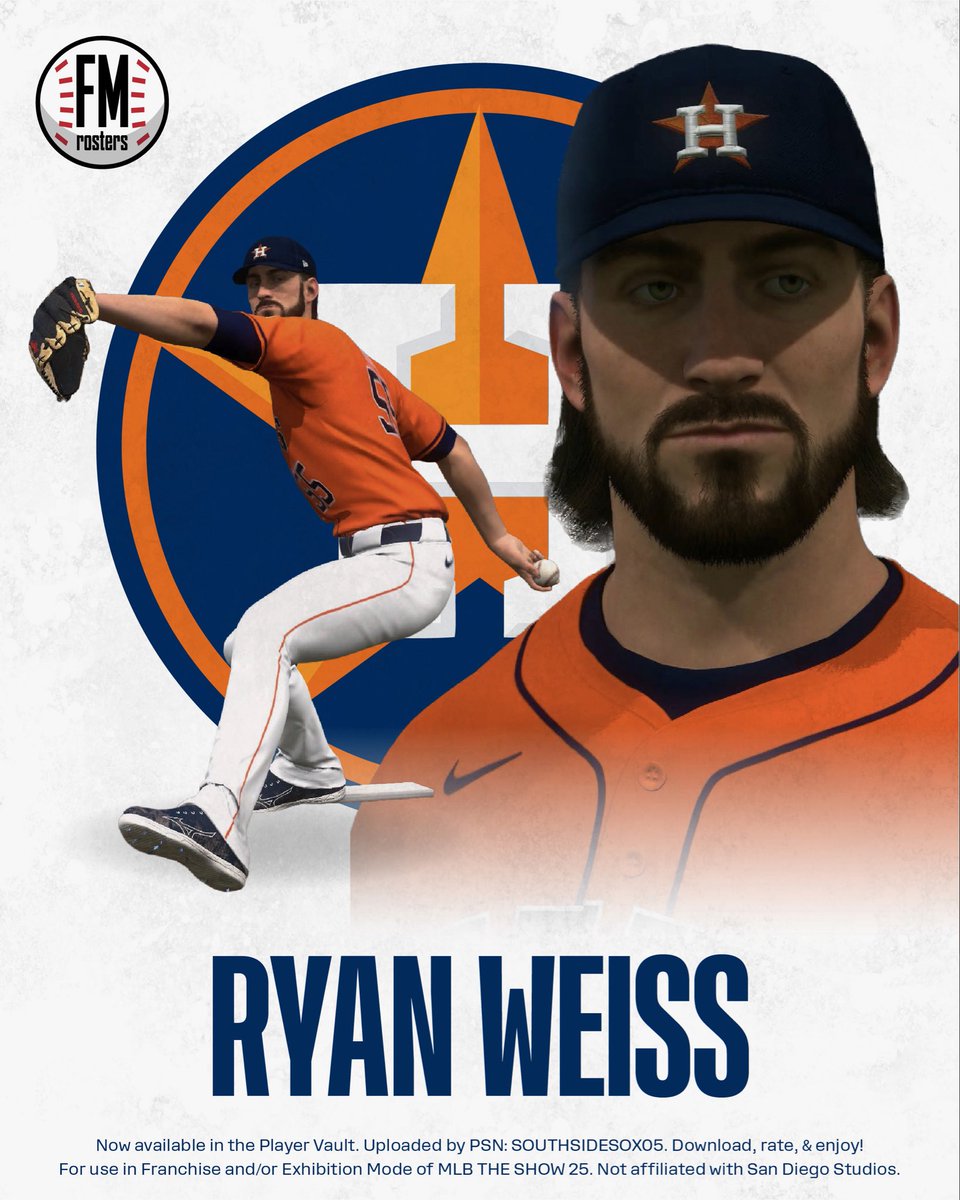 #Astros SP/RP Ryan Weiss is now uploaded in the #MLBTheShow Player Vault. Pitch selection and movement ratings are based on his metrics from his 2023 season in AAA. Also gave him his curve that he used more consistently in the KBO.