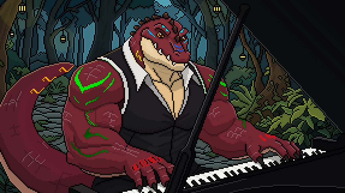 DraxilByte16's tweet image. Scaly Melodies 🐊🎹

It’s a bit late, but I didn't want to miss the chance to thank all the special people here. I'll try my best to be much more active this year! Happy New Year everyone, love you all!! ✨💖

#furry #furryart #pixelart #anthro