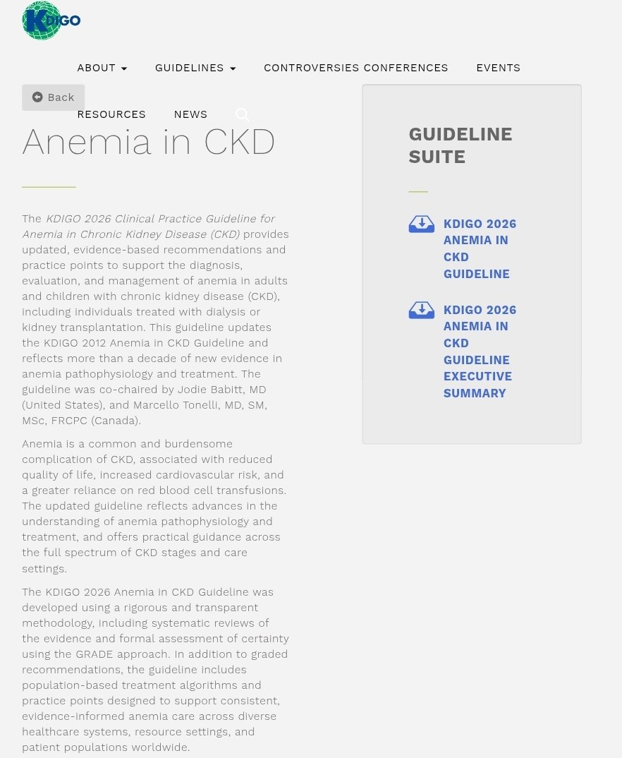 DrAkhilX's tweet image. KDIGO relaeses 2026 Clinical Practice Guideline for the Management of Anemia in CKD updating the 2012 guideline.

📌 Key Recommendation Summaries👇

1) Diagnosis &amp;amp; Evaluation of Anemia

Screen all CKD patients for anemia at referral, with repeated testing during follow-up based…