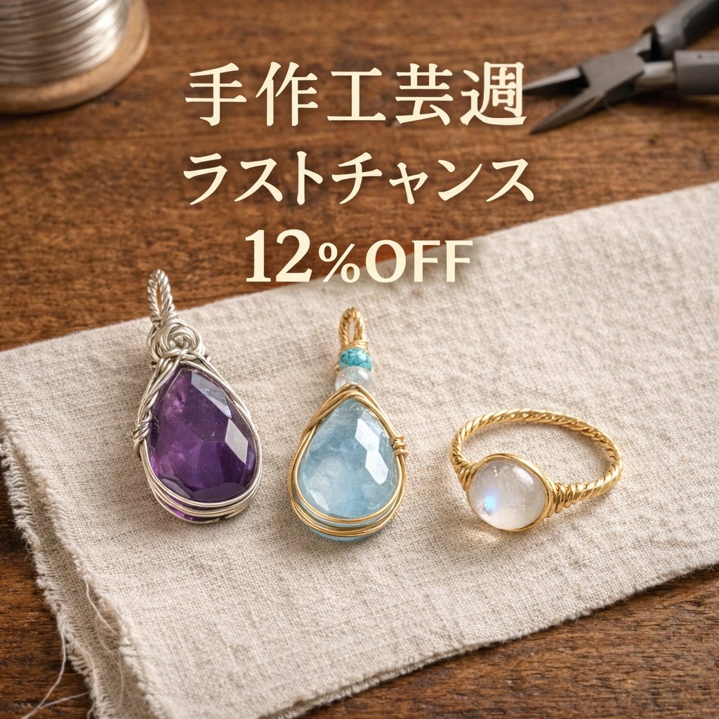 kouboumuni's tweet photo. 今日で手作工芸週は最終日。
��み紐やワイヤーで仕上げたブレスレットやペンダントが、12%OFF！
一点一点、手仕事で丁寧に仕上げています。
気になるアイテムはこの機会をお見逃しなく🌿

#手作りアクセサリー #天然石 #ブレスレット #ペンダント #手仕事 https://t.co/o4KzkI2hU0