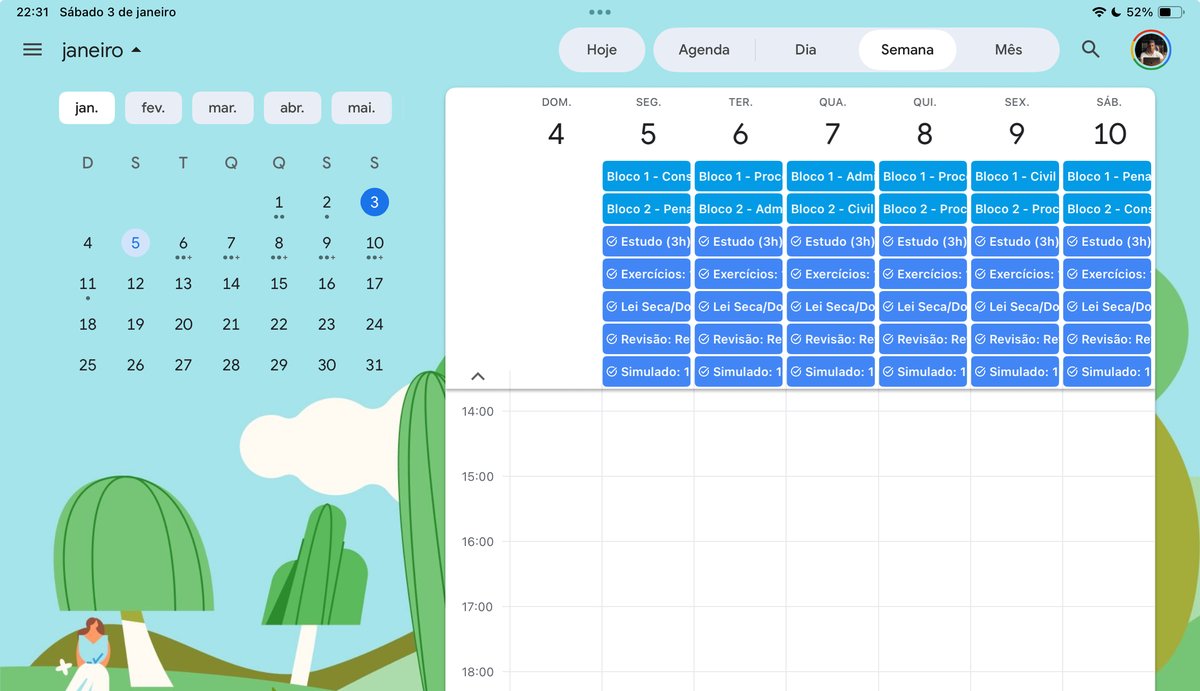 pedrocampos__'s tweet photo. Usem o Google Agenda + Gemini!

1️⃣ Basta escrever no Gemini as matérias que você estuda e os dias da semana. Depois peça para vincular as matérias como EVENTOS na semana 05/01.

2️⃣ Depois que ele colocar as matérias, você escreve as tarefas e pede para replicar na semana inteira (no formato TAREFAS pra você dar o check como está na imagem) e em 2 minutos está tudo pronto.