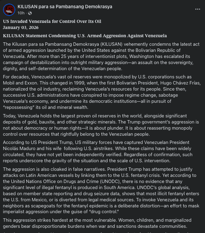 redguard_sab's tweet image. The Philippine Left urges the Filipino people and international community to unite against US Imperialism. 

US, hands off Venezuela!
Release President Maduro!
Down with US Imperialism!