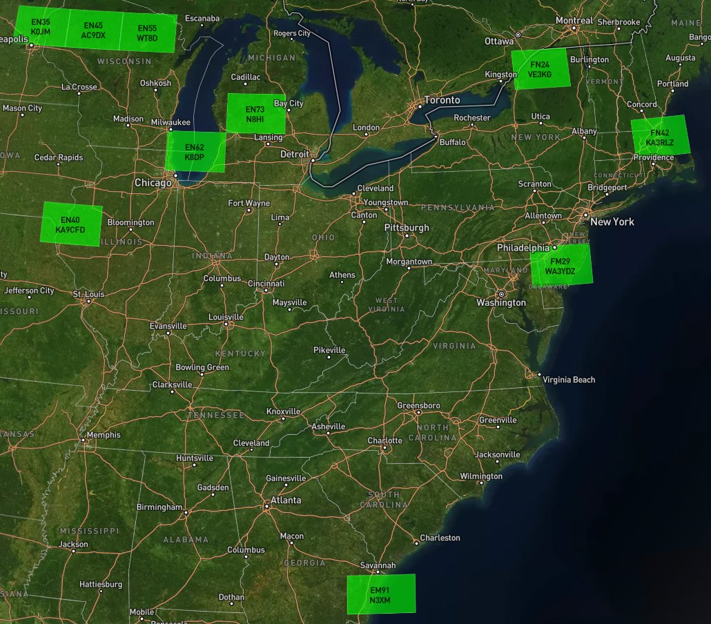 vk3ehg's tweet image. アメリカ本土の状況。鬼門となっていた自分のGL（CN87）はAG7NRで確保。VKのQF22は最後までCFM出来なかったので…。その他の地域はというとまだまだ。各局のRoverに感謝。こちらも暖かくなればVUCCサービスに出動します。#w3ehgsat #VUCC #gridmaster