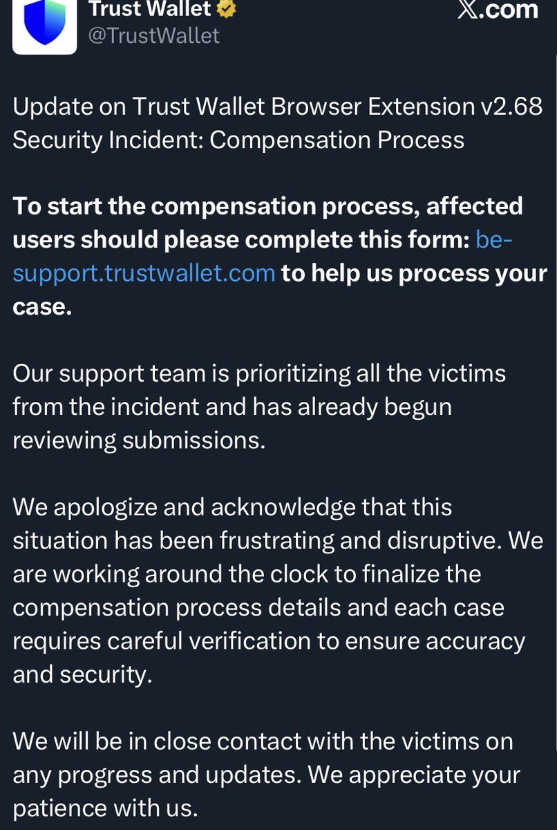 We would like the same thing about the Atomic Wallet hack!

Hacked on June 3rd, 2023 and today:
- no news from <a href="/AtomicWallet/">Atomic - Crypto Wallet</a> or <a href="/gladkos/">Konstantin Gladych</a> 
- no root cause
- no refund 

But:
- $100M of stolen cryptos
- thousands of victims
- no trial 

#atolicwallethack #hacked