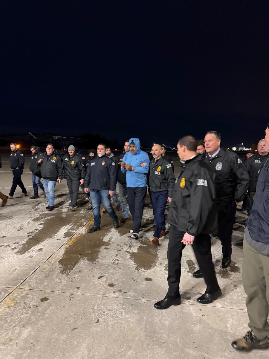 First pictures have been released of Former Venezuelan President Nicolás Maduro on arrival earlier tonight at New York Stewart International Airport.