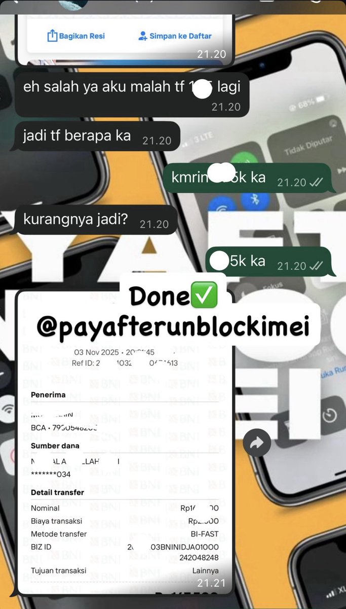 PAUIIMEI's tweet image. JASA UNLOCK UNBLOCK IMEI ALL OPERATOR &amp;amp; ALL TYPE PHONE UNBLOK IMEI -01
    ⚡️Tri Only
    ⚡️Bulanan
    ⚡️Beacukai
WA ME 👇
wa.me/+6289525392822