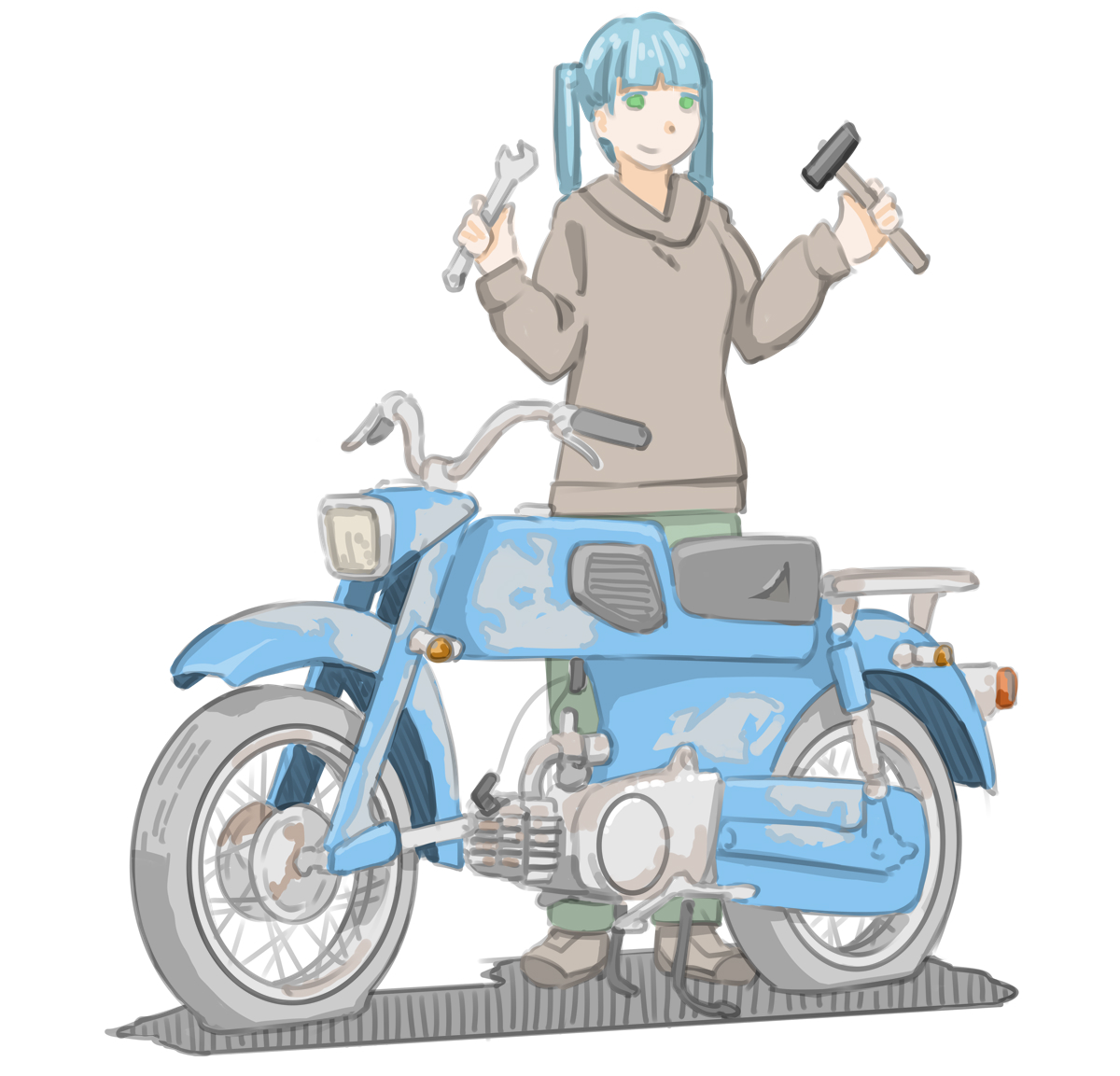 「放置車両をレストアする決意を固めた女子です。 (新明和工業 ポインタースーパーラ」|きわみらい@バイクJKのイラスト描きのイラスト