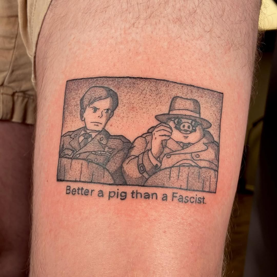 ultras_antifaa's tweet image. Tattoo: "Better a pig than a fascist."