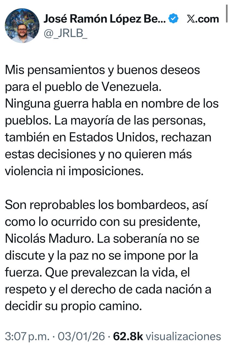 Es hipócrita que <a href="/_JRLB_/">José Ramón López Beltrán</a> repruebe lo ocurrido con Nicolás Maduro mientras vive, disfruta y gasta en lujos en EE. UU.

Ni siquiera porque decidió que sus hijos nacieran en este país muestra el mínimo agradecimiento por haberlo recibido.

¿Cómo ves a este señor, <a href="/ChrisLandauUSA/">Christopher Landau</a>?