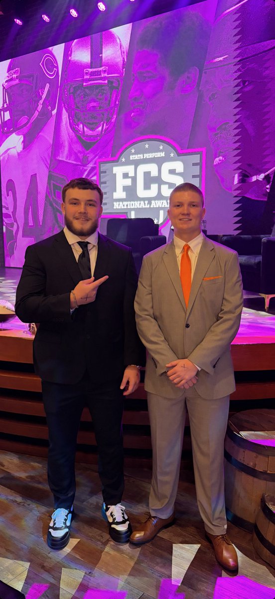 Just a couple of Mercer Bears! Couldn’t be more proud of ⁦<a href="/AndrewZock1/">Andrew Zock</a>⁩ and ⁦<a href="/Braden_Atkinson/">Braden Atkinson</a>⁩. The Buck Buchanan (National Defensive POY) and Jerry Rice (National Freshman of the Year) winners. #B2B #WeOverMe