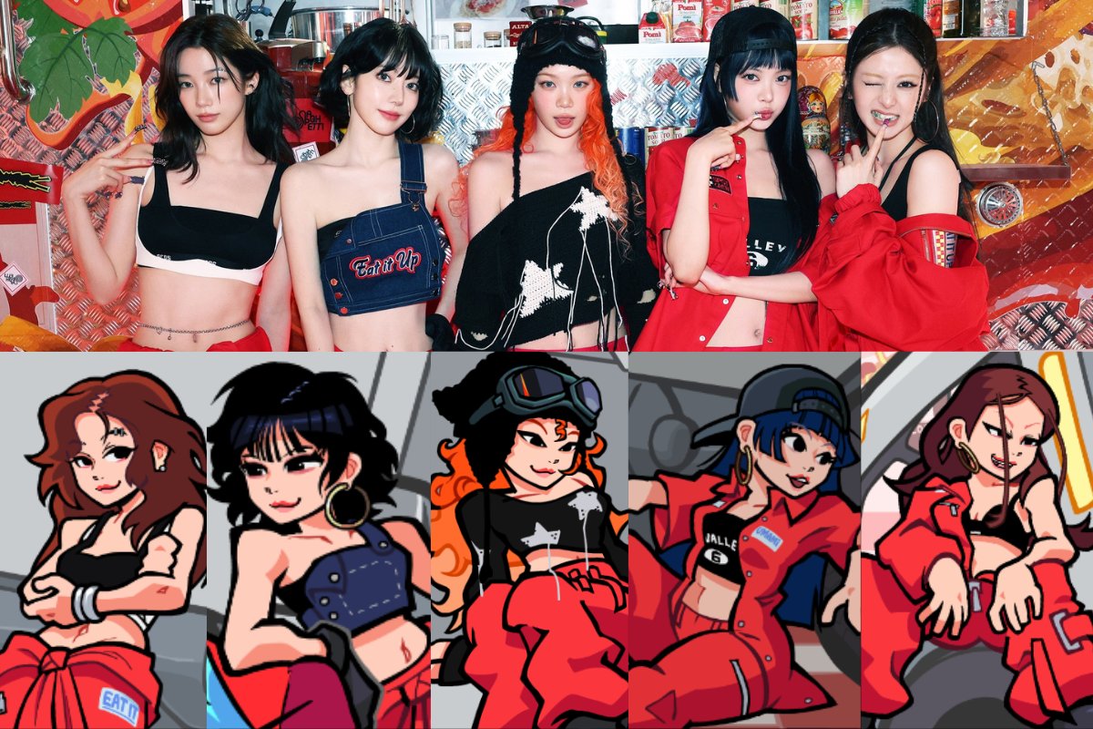 News_Funkin's tweet image. All the LE SSERAFIM members in FRIDAY NIGHT FUNKIN'