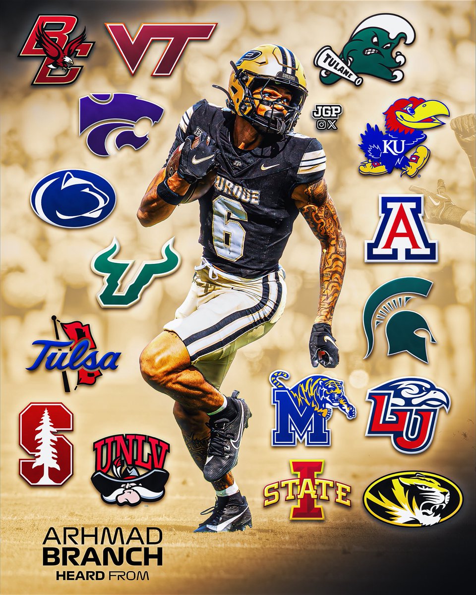 jgpvisuals's tweet image. Former Purdue Wide Receiver Arhmad Branch has been in contact with these 16 Schools since entering the Transfer Portal, he tells me. 

Branch totaled 14 Receptions for 212 Yards &amp;amp; 2 TDs for the Boilermakers in 2025 &amp;amp; is a former 4-Star Recruit in the 2023 class. 

Where should he…
