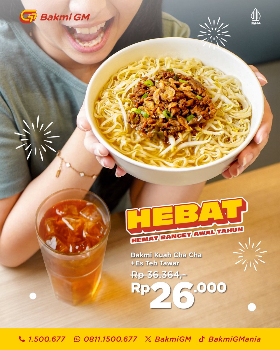 Awal tahun enaknya dimulai dari yang bikin senyum dulu 😋

Nikmatin Bakmi Kuah Cha Cha + Es Teh Tawar hanya 26 ribu aja dengan promo HEBAT yang gak boleh GMania lewatin! Hematnya dapet, nikmatnya kerasa, buruan cobain GMania! 🎉