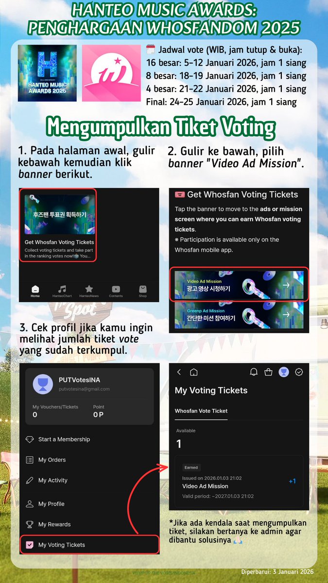 putvotesINA's tweet image. 🗳: HMA - Penghargaan WhosFandom 2025
🗓: Detail jadwal lihat pada gambar tutorial
🔗 Tautan unduh aplikasi:
Playstore: play.google.com/store/apps/det…
Appstore: apps.apple.com/id/app/whosfan…

☆ Sudah boleh mulai kumpulkan tiket voting, ya!
☆ Silakan nyalakan notif akun ini sebagai pengingat
