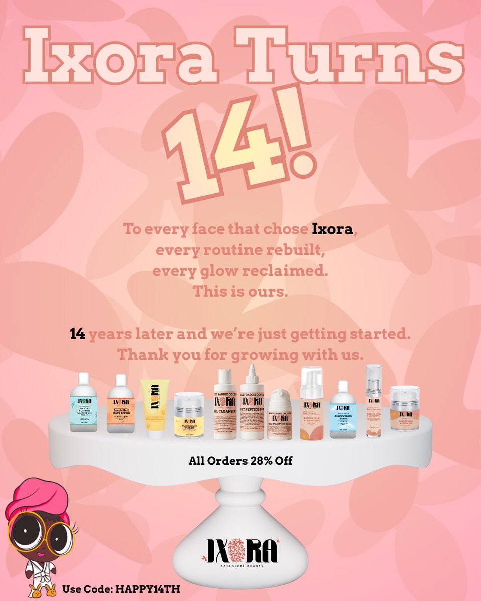 🎉 Birthday sale FINAL DAY! 28% off everything ends tomorrow at midnight. Time to stock up on your favorites. Code: HAPPY14TH → Ixorabb.com