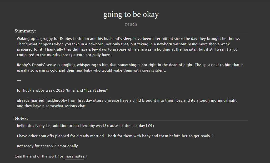 r4nched's tweet image. my last post for hucklerobby week! @HucklerobbyWeek archiveofourown.org/works/77044241 this is a part of my whitaker-robinavitch already married/first day jitters universe!