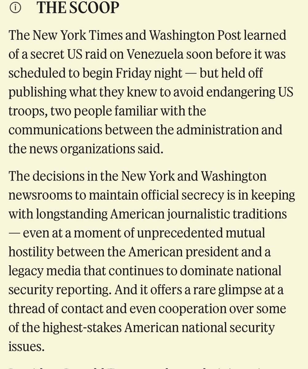 🚨Breaking— Plans for secret U.S. raid to capture Maduro leaked to the Washington Post and New York Times before it happened, but both decided not to publish to protect U.S. troops. (Unlike desi media that tells terrorists LIVE about military operations).