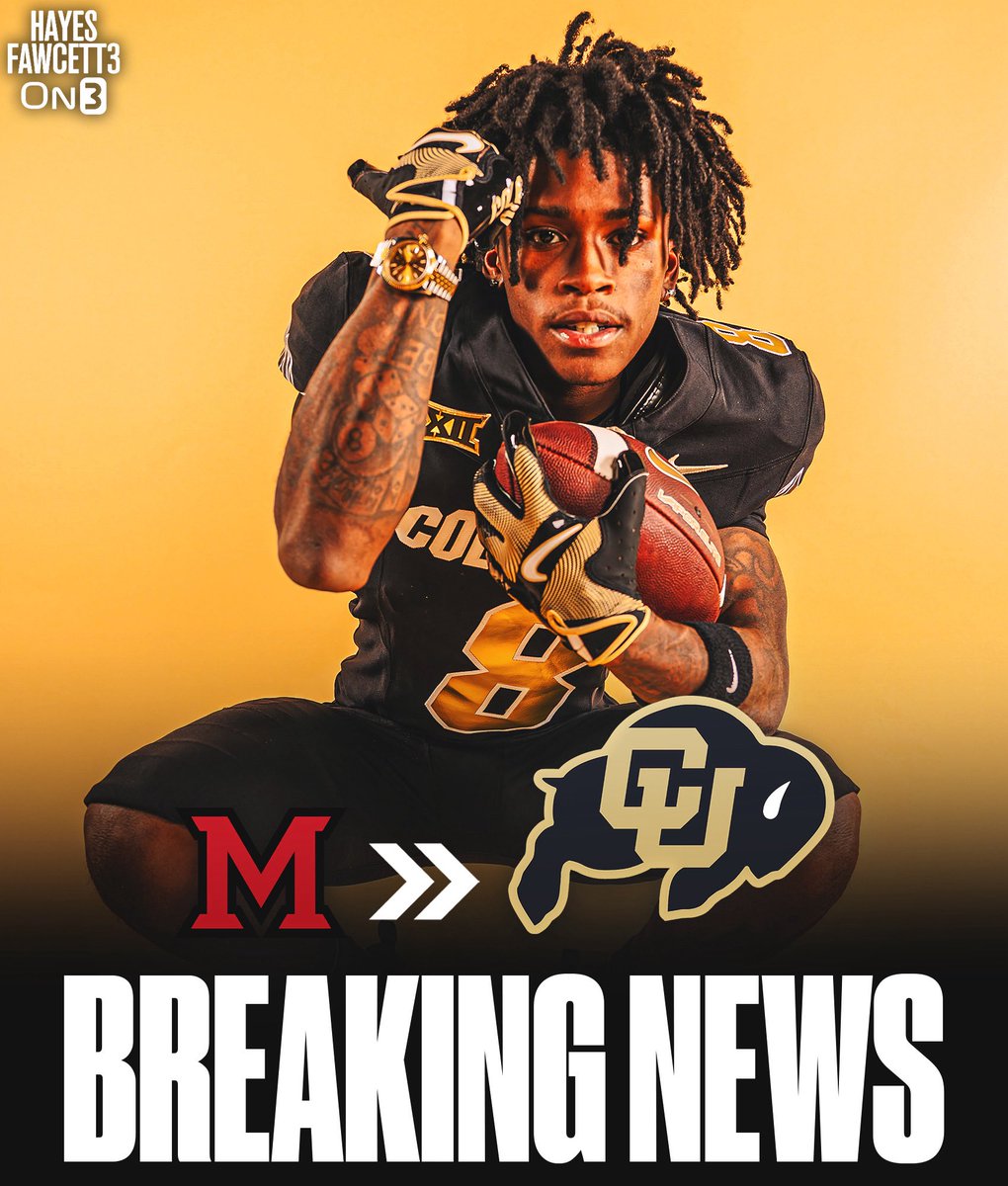 Hayesfawcett3's tweet image. BREAKING: Miami (OH) transfer WR Kam Perry has Committed to Colorado, @On3Sports has learned

This season he totaled 43 receptions for 976 yards and 6 TDs

on3.com/transfer-porta…