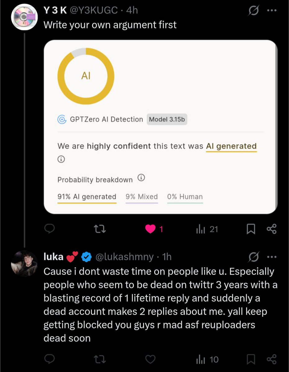 Pick your heroes wisely, kids. Don't be like <a href="/lukashmny/">luka 💕</a> which needs to use AI to write a formal reply defending their UGC creations.

Very ironic considering that they complain about theft.
