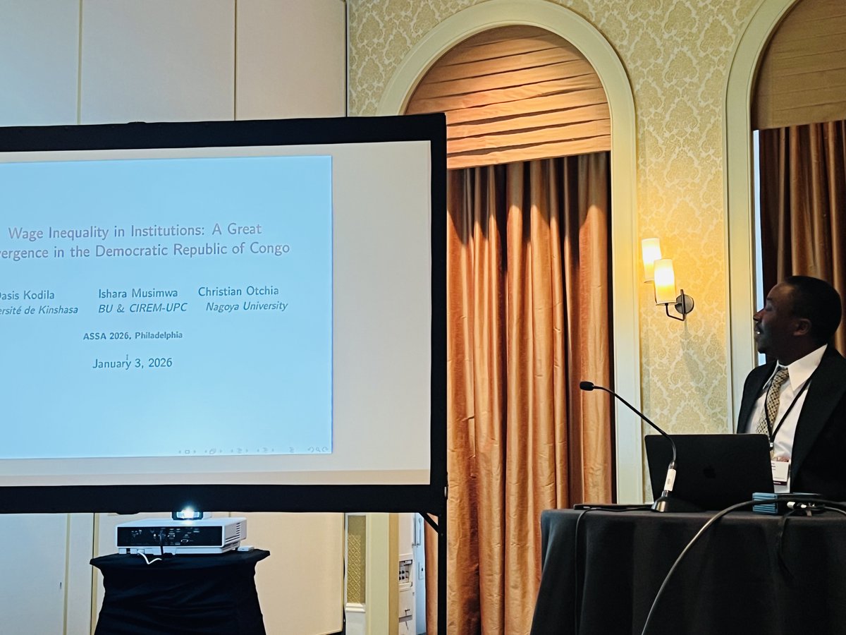 IsharaMusimwa's tweet image. Fantastic session on DRC at #ASSA_2026, where I presented our work on inequality and got great feedback. 
I was happy to connect with scholars who are doing interesting research on the DRC and learned even more from them in person.
Special thanks to @ACES for organizing &amp;amp; hosting