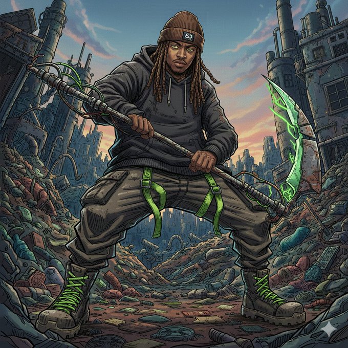 Kale Cee➐ - Experimenting with Kei Urana’s gritty, graffiti-punk aesthetic! 🎨 I wanted to bring myself into the world of Gachiakuta—heavy linework, oversized techwear, and a custom Scythe Jinki. The detail on the 'reclaimed' weapon parts was the best part of this build. Who else is hyped https://t.co/kndtjtHYuc