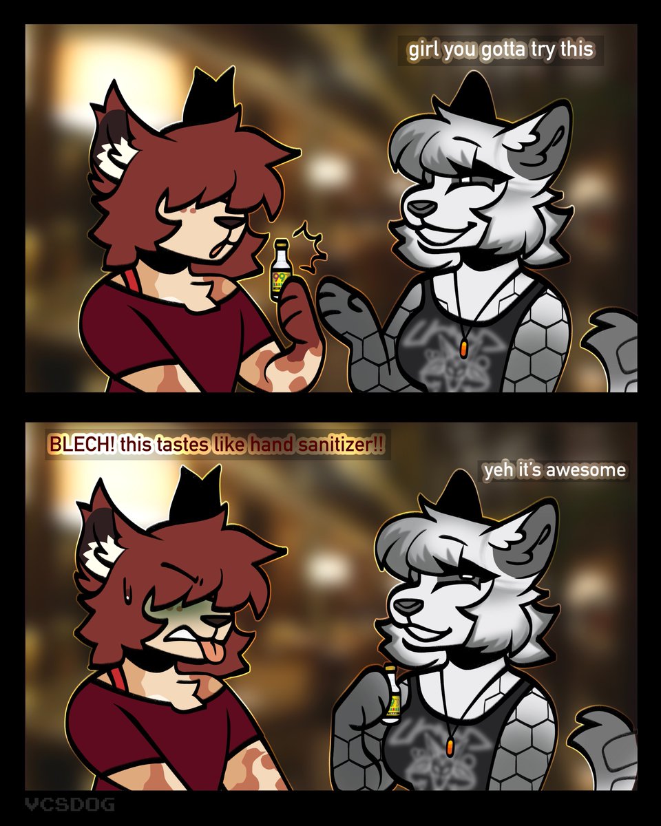 Science_Woof's tweet image. Fun fact: 99 Proof isn't just the brand name  

Based on a true story with @cinnabuns621 at MFF last month 
Art by @VCSDOG