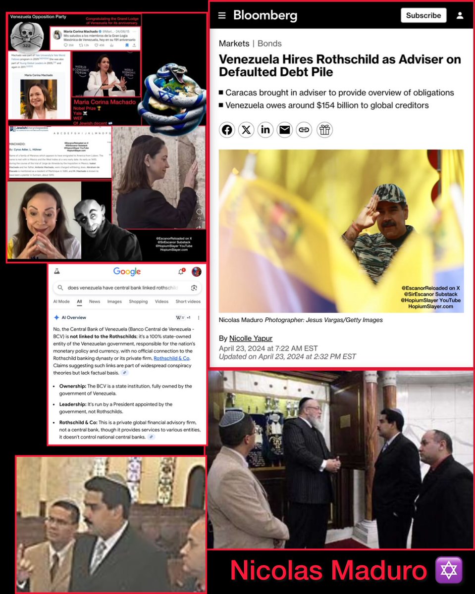 EscanorReloaded's tweet image. Here, let me spell it out for those in the back. 
Nicolas Maduro is in on it. ✡️
Maria Corina Machado is in on it. ✡️
Trump is in on it. ✡️
Israel is in on it. 
China is in on it. (Imagine telling China to back off Taiwan now, after stealing its oil in Venezuela)
…
Do you know…