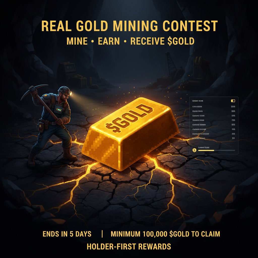 ⛏️ REAL GOLD MINING CONTEST ⛏️

This is not a demo.
This is real mining with real $GOLD rewards.

🎮 How to join
1️⃣ Play the Gold Mining Game
2️⃣ Mine gold in-game
3️⃣ Receive mined gold as $GOLD tokens

⏳ Contest Duration: 5 days
- Starts at 5am UTC+0
- Ends at 5am UTC+0 9th of