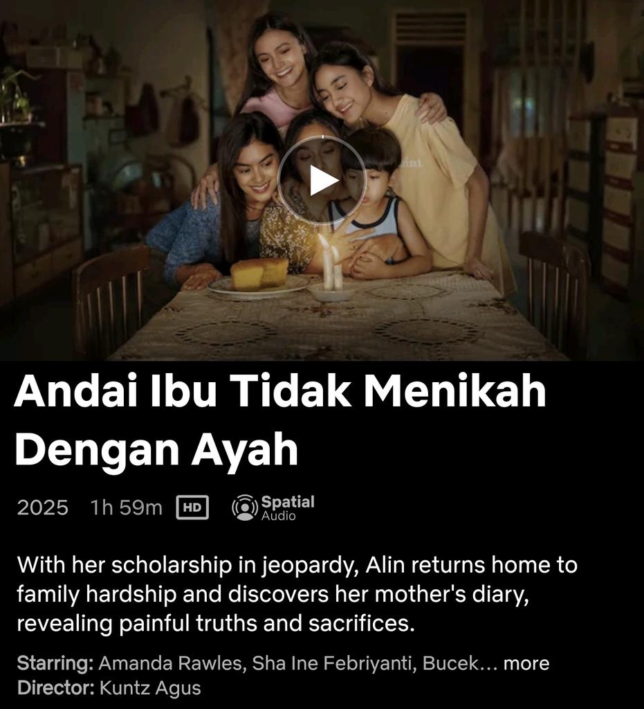 HabisNontonFilm's tweet image. Empat hari lagi!

SORE: ISTRI DARI MASA DEPAN,  ANDAI IBU TIDAK MENIKAH DENGAN AYAH, dan HANYA NAMAMU DALAM DOAKU akan rilis di Netflix!
