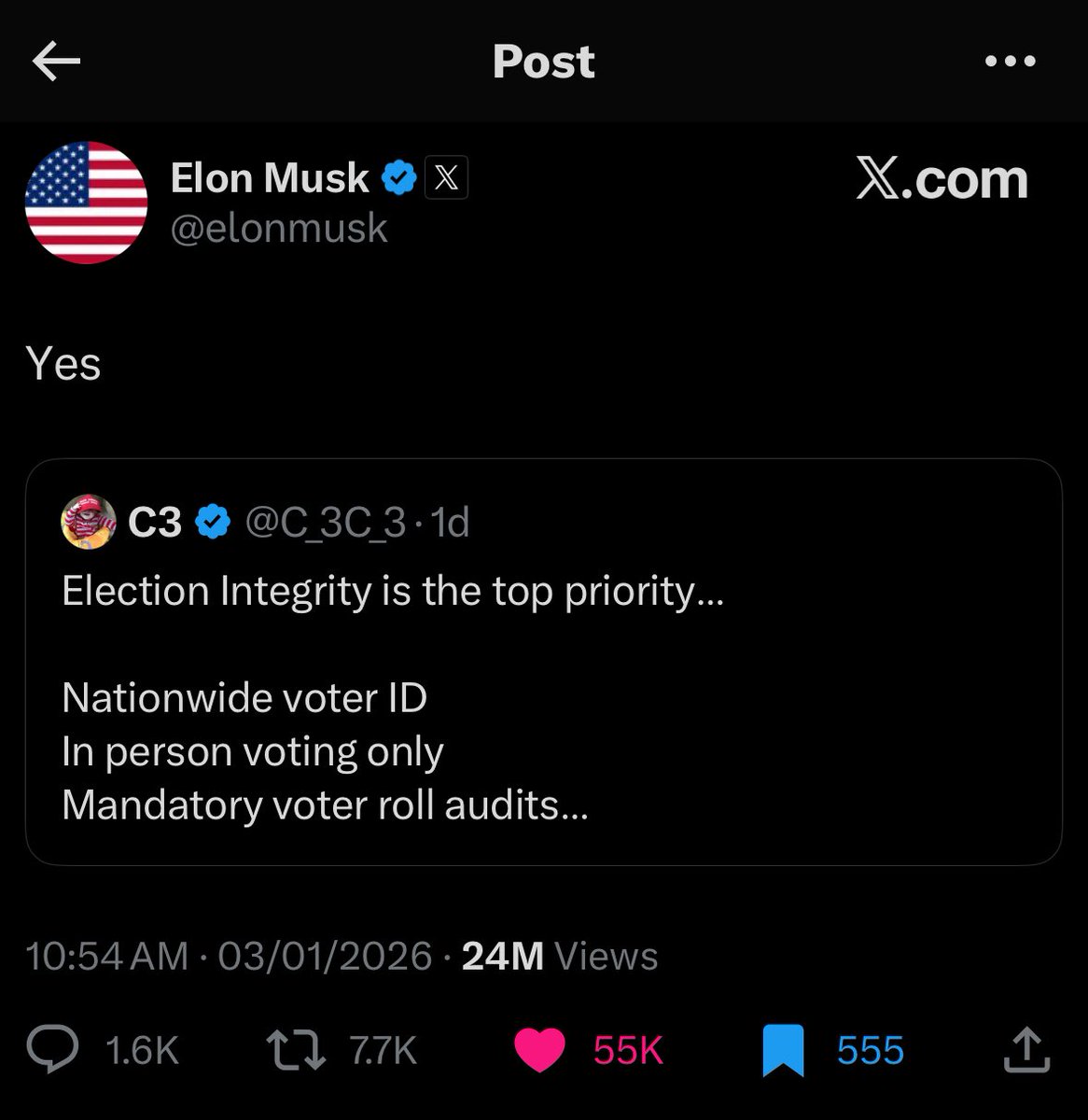 한국에서 부정선거 언급하면 음모론자 취급하던데….세상에서 가장 똑똑하고 정보가 많은 일론 머스크도 우파 틀딱이여?
이거 하나만 묻자