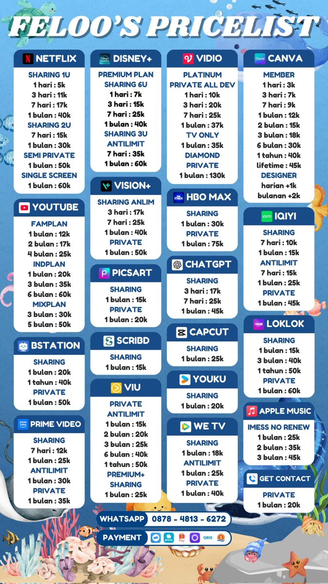 🐋 WTS WTB BELI JUAL APLIKASI APK PREMIUM  PRO BERGARANSI MURAH 100% TERPERCAYA SATSET 

NETFLIX VIU HBO VIDIO CANVA CAPCUT LOKLOK YOUTUBE PRIME

🐠 contact : wa.me/087848136272 / tiny.cc/feloo

t. selling app prem #zonauang #zonajajan