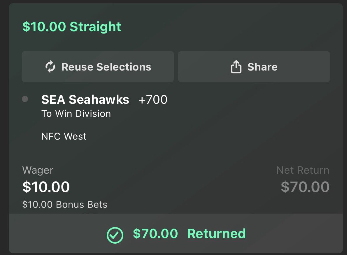 Shoutout to <a href="/Domenic_Padula/">Domenic Padula</a> for the cash on this futures bet! Let’s cash our Vrabel coach of the year bets now