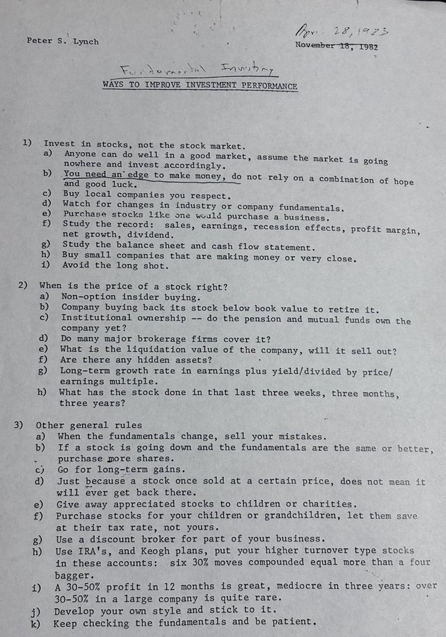 InvestmentBook1's tweet photo. Peter Lynch Investment Checklist