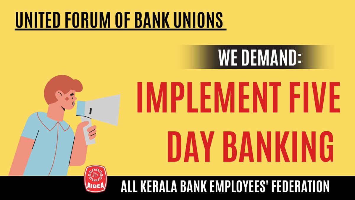 Implement 5 Day working in Banking 
#5DayBankingNow
<a href="/nsitharamanoffc/">Nirmala Sitharaman Office</a> <a href="/nsitharaman/">Nirmala Sitharaman</a> <a href="/IbaChairman/">Chairman IBA |Stay Home Stay Safe</a> <a href="/ChiefIba/">IBA_Chief_Executive</a> <a href="/DFS_India/">DFS</a>