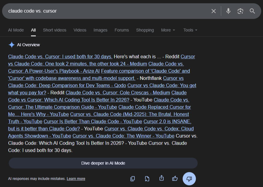 Hey <a href="/Google/">Google</a> your AI results seem to be broken at the moment