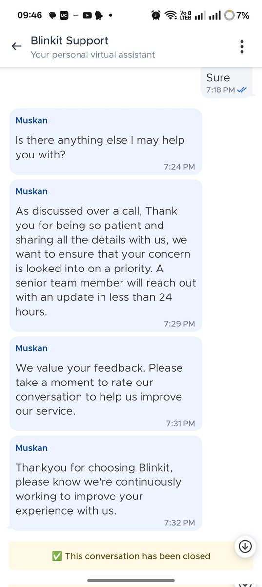AIHpurush's tweet photo. @letsblinkit Order Id : 1613746188 . Customer care promised me that I will receive callback from a senior team but no such call received @blinkitcares . The return window showing closed is wrong as I bought product on 31st. Please resolve asap https://t.co/C9mMmGETiI